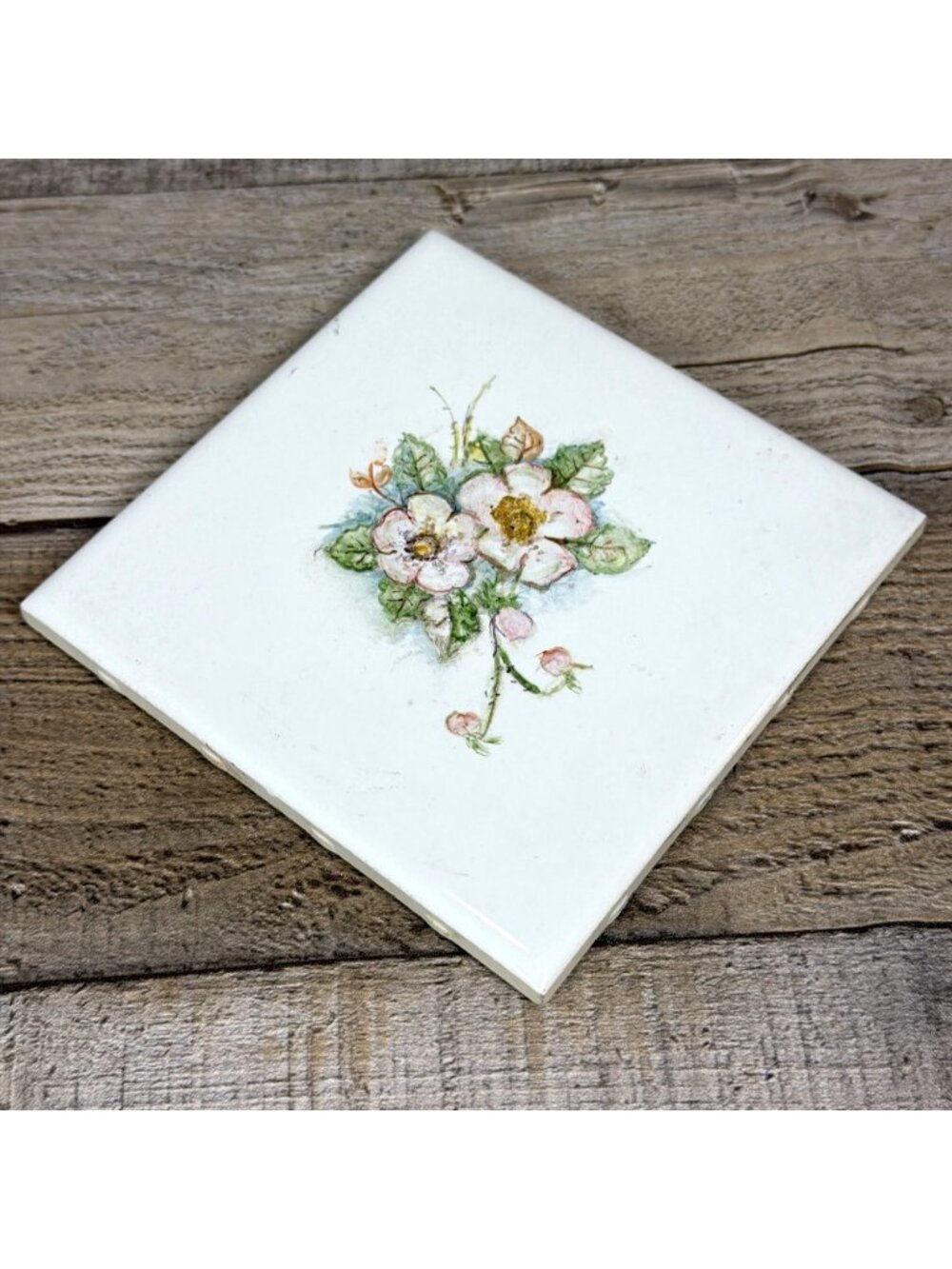 VTG 1979 Franciscan Pink Desert Rose Ceramic Tile Trivet Japan Floral Coaster